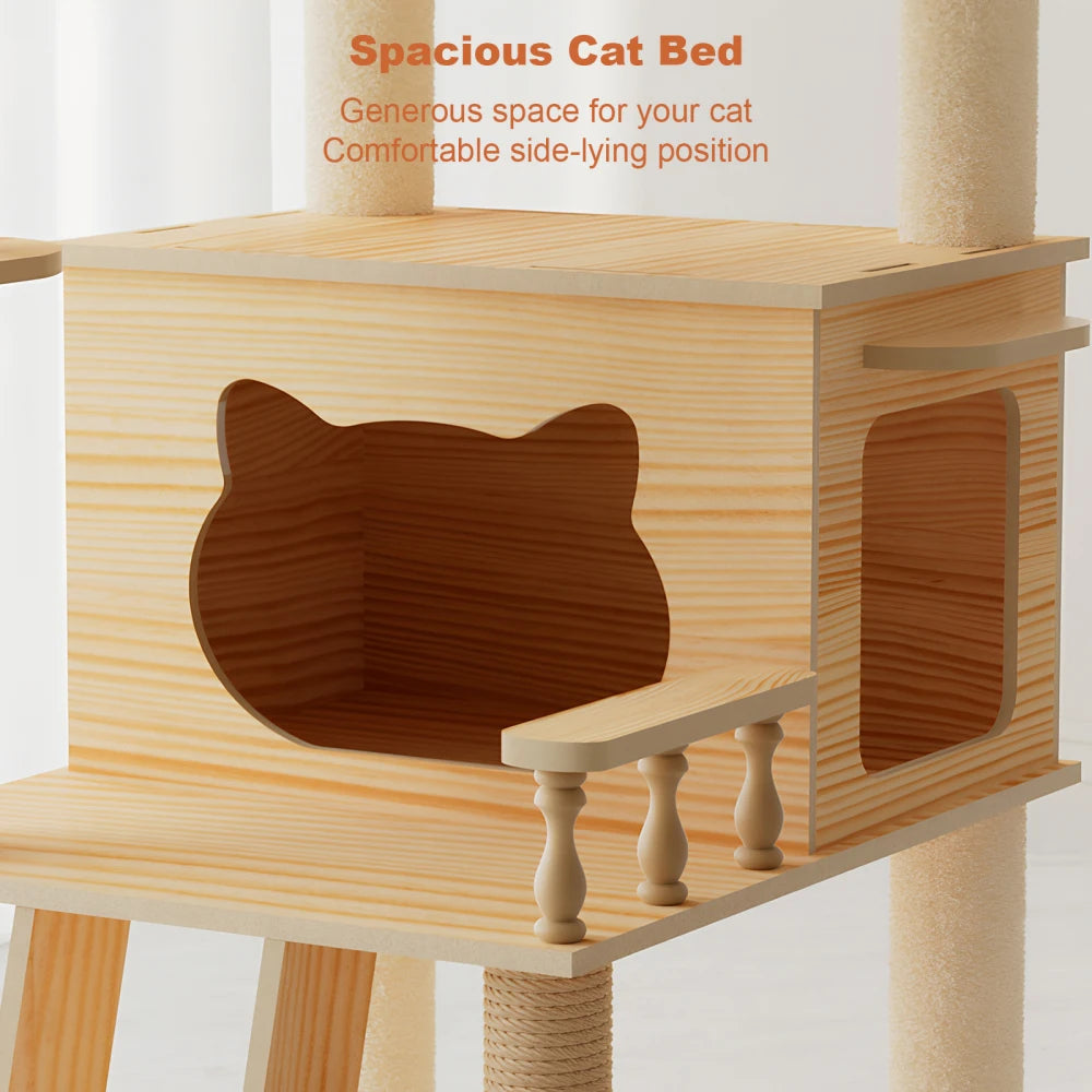 59-Inch Modern Wood Cat Tree & Tower