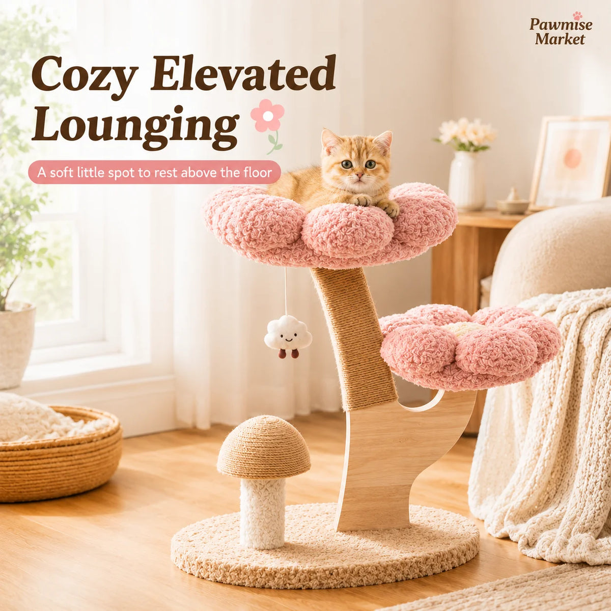Pink Flower Cat Tree with Scratching Post
