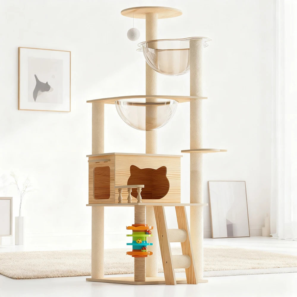 59-Inch Modern Wood Cat Tree & Tower