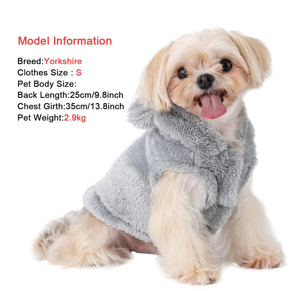 Cute Hooded Dog Cat Clothes Autumn Winter Warm Plush Jacket Soft Pet Hoodie for Small Dogs Kitten Puppy Cozy Fleece Coat Sweater