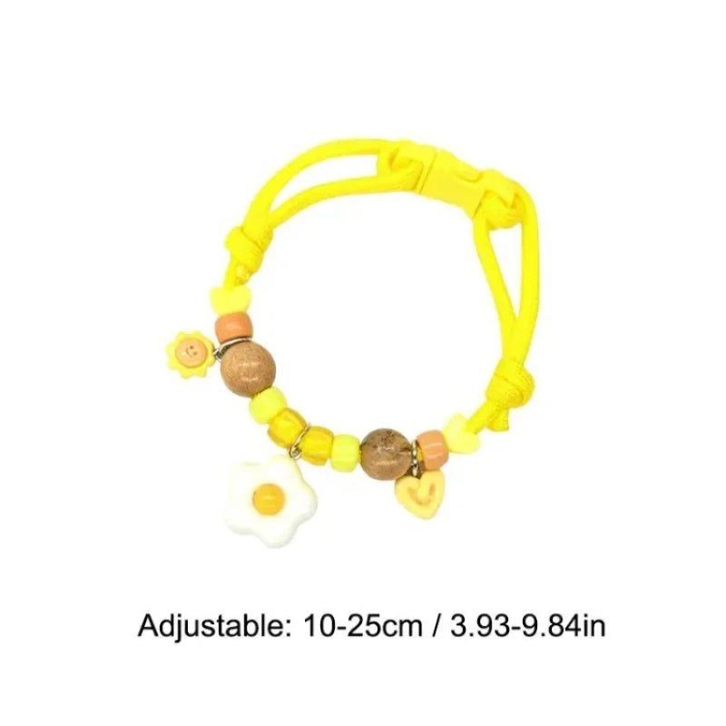 Kawaii Small Charm Pet Collar Colorful Braided Beaded Kitten Puppy Necklace With Bell Adjustable Safety Buckle Pet Decor Collar