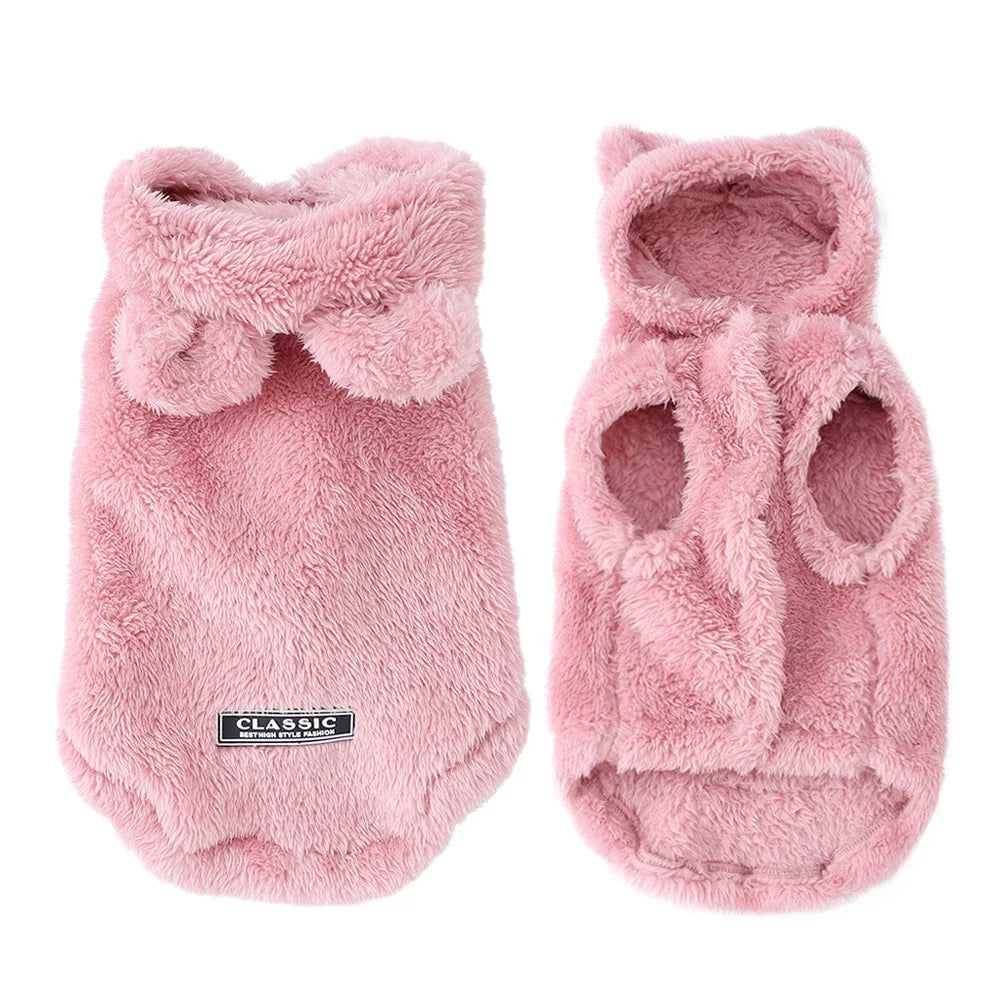 Cute Hooded Dog Cat Clothes Autumn Winter Warm Plush Jacket Soft Pet Hoodie for Small Dogs Kitten Puppy Cozy Fleece Coat Sweater