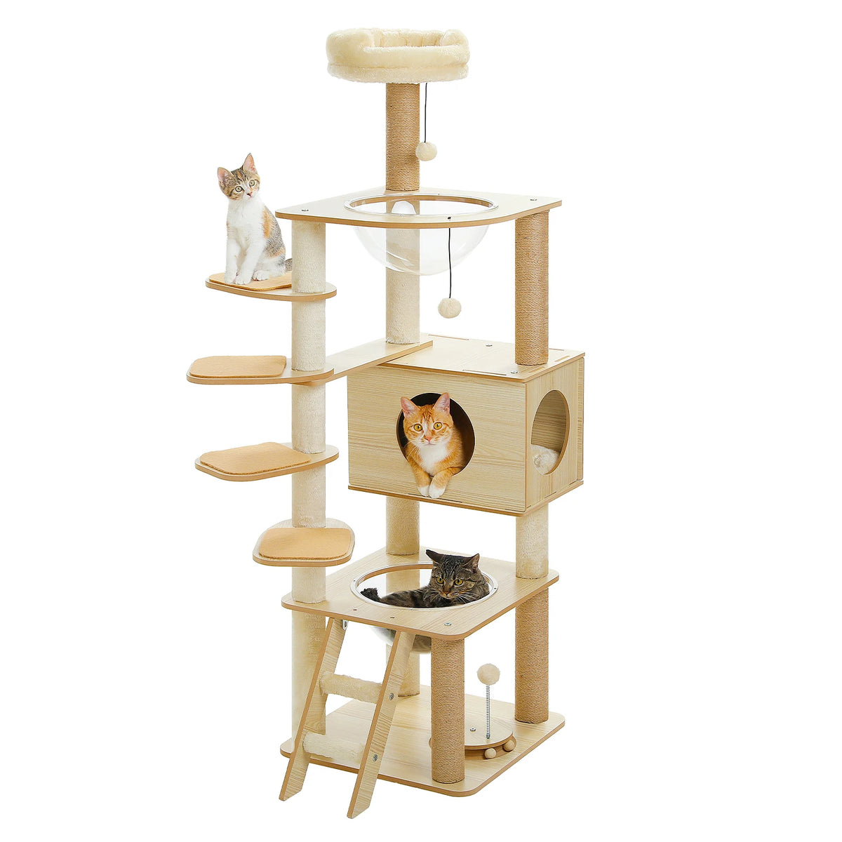 Multi-Level Wood Cat Tree with Condo & Hammock