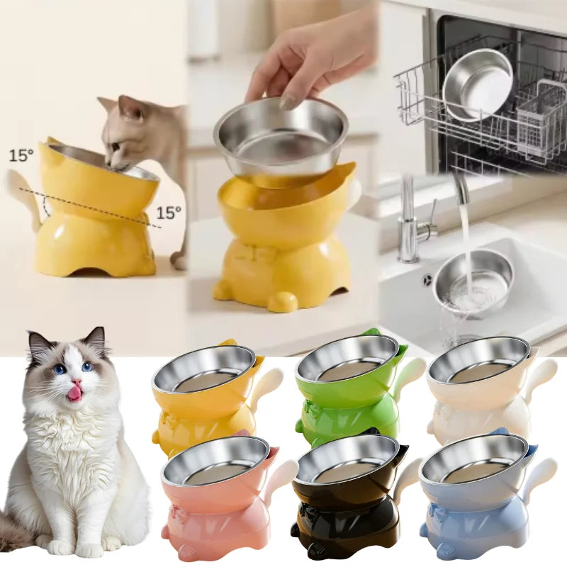 Raised Tilted Stainless Steel Cat Bowl