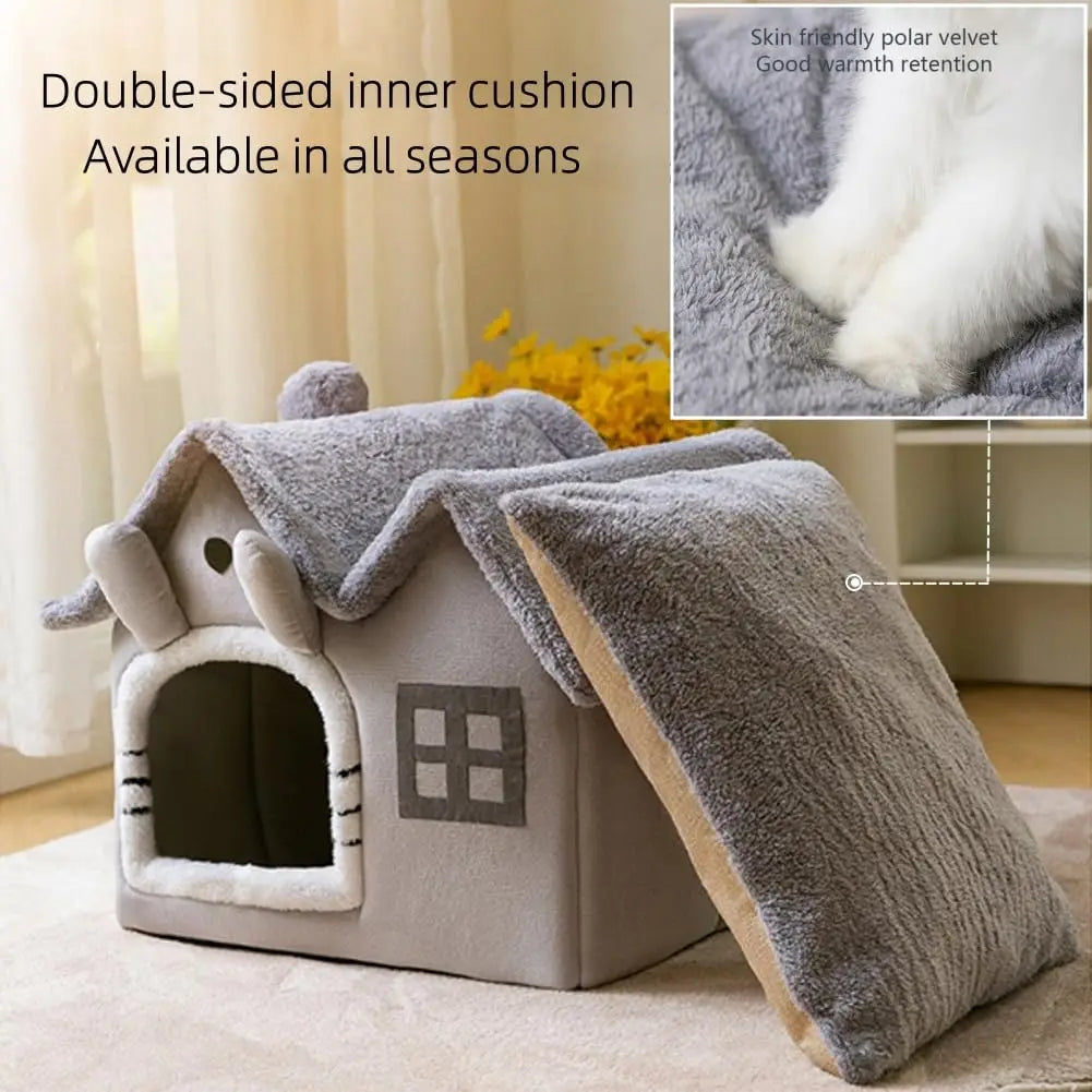 Luxury Foldable Indoor Dog House Warm Cat Bed Cave Double Roof Pet Kennel with 30D Memory Foam Sponge Removable Washable Cushion Non-Slip Bottom for Puppy Kitten Small Pets