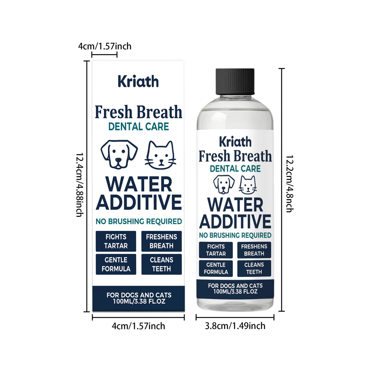 100ml Dog Cat Bad Breath Treatment Dental Water Additive Plaque Tartar Control No Brushing Teeth Cleaner Pet Oral Hygiene Solution Mouthwash Freshener for Puppy Kitten Daily Care Remover Natural Safe Effective Easy to Use Dro