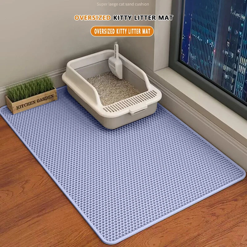 Cat Litter Mat 2-Layer Design Premium Sand Trapping Technology Waterproof Base Non-Slip Pet Floor Protector for Indoor Kittens