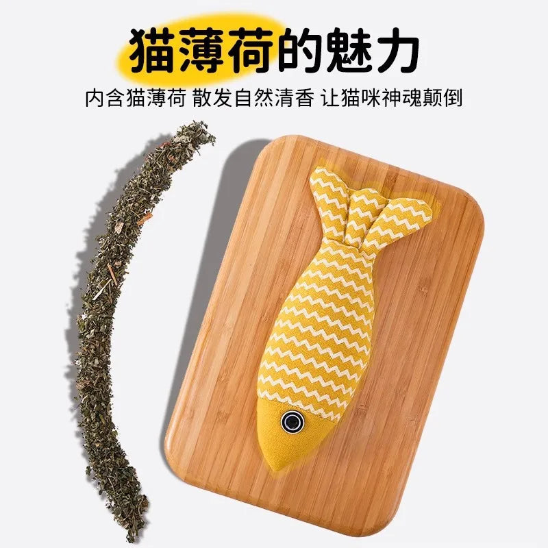 Cat toy, self-amusing kitten teaser wand to stave off boredom, catnip-scented simulated fish, kitten teething aid—pet cat access