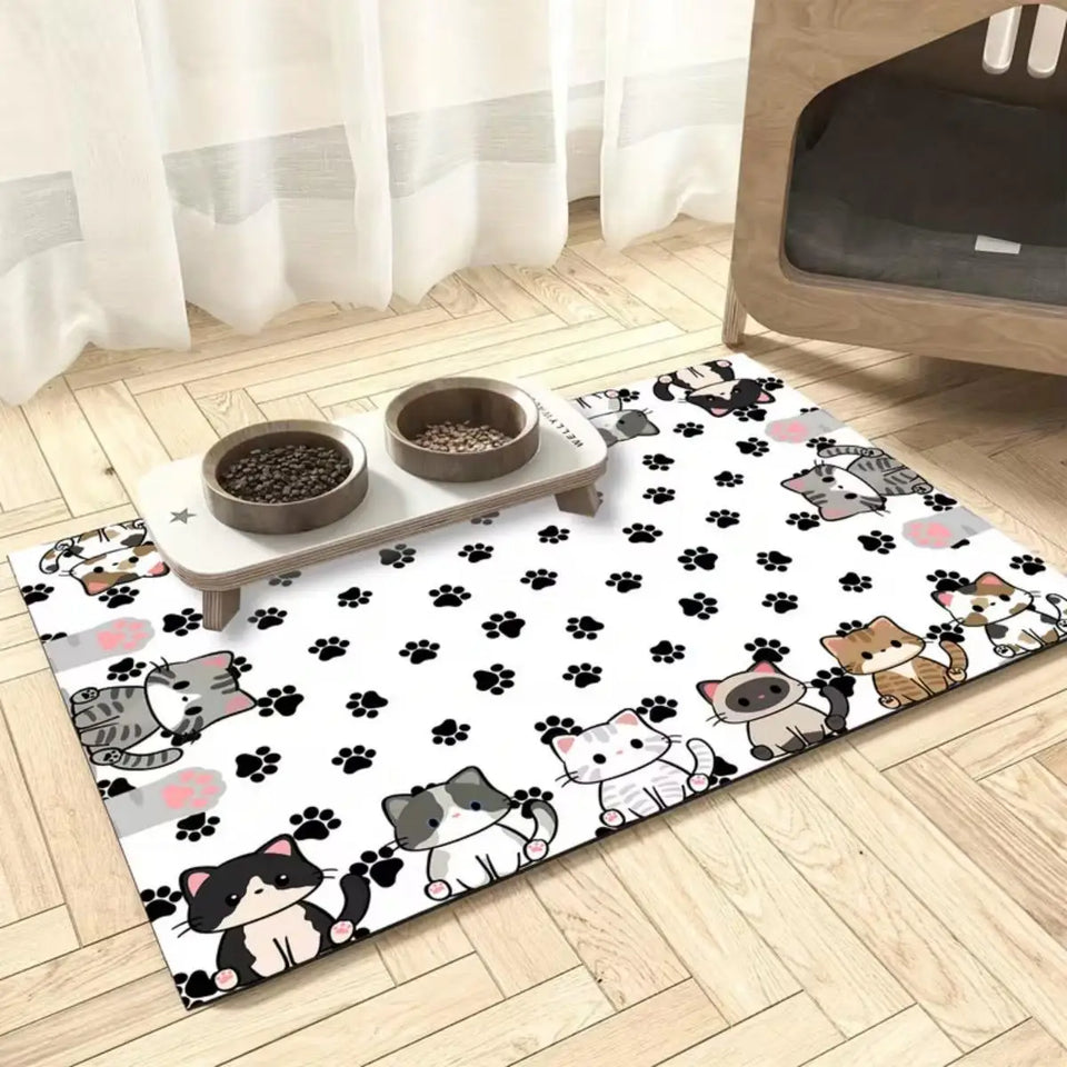 Square Pet Food Mat Rubber Base Non Slip Water Absorbent Heavy Duty Floor Protector for Cats and Dogs