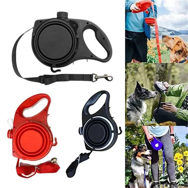 Multifunction Dog Leash with Water Bottle & Bowl