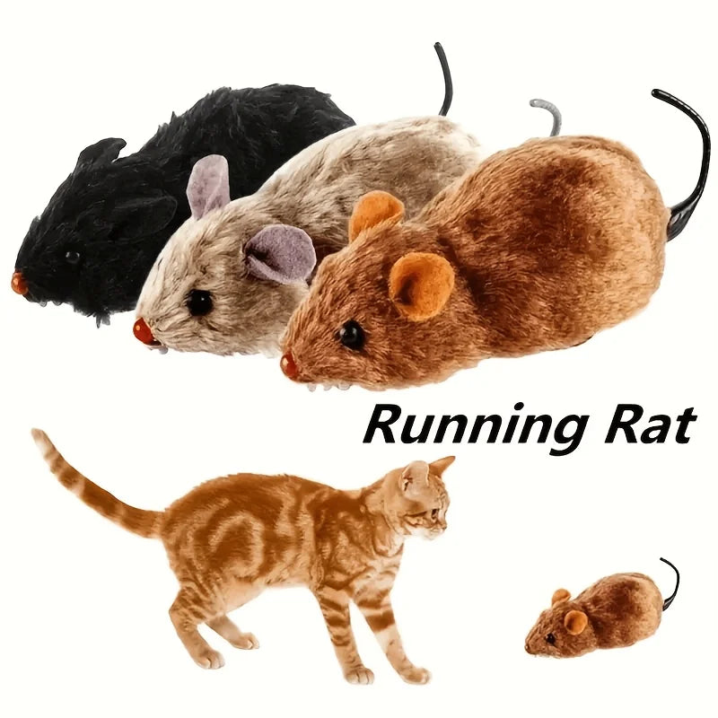 1 Interactive Cat and Dog Toy - Durable Plastic Clock Mouse with Running Mouse Function, Battery-Free Fun Suitable for All Breeds, Black, Beige, Brown, Cat Toy