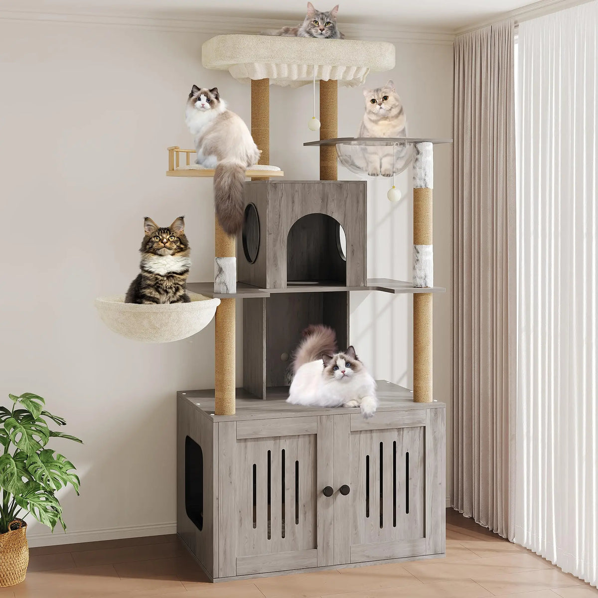 Cat Tree with Hidden Litter Box Enclosure