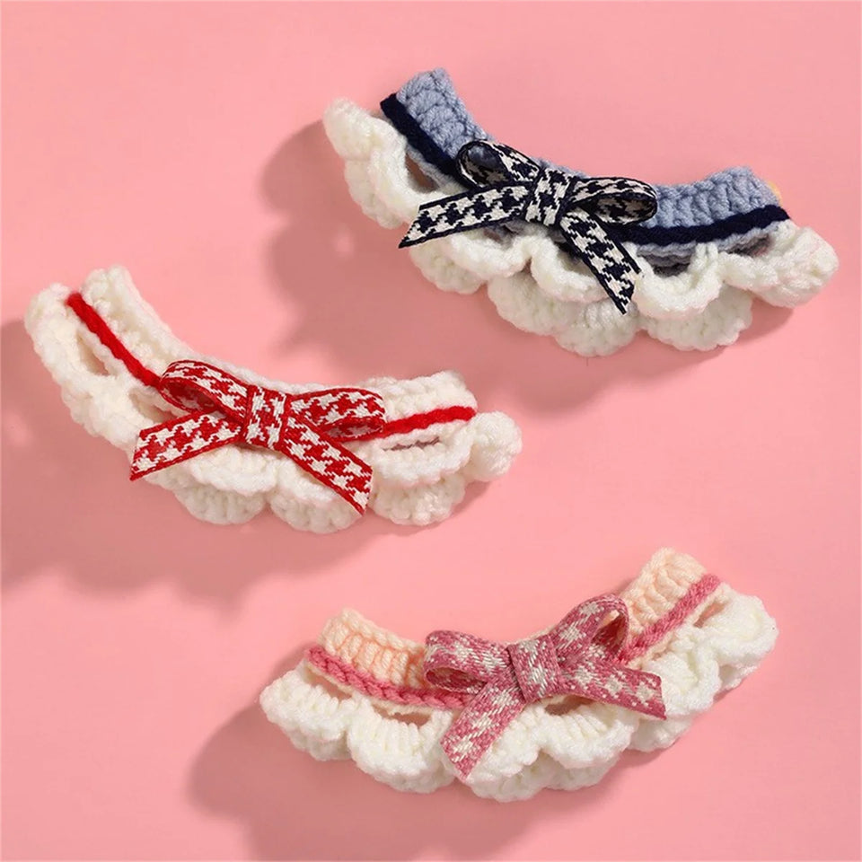 Hand-Knitted Bow Collar for Cats & Dogs