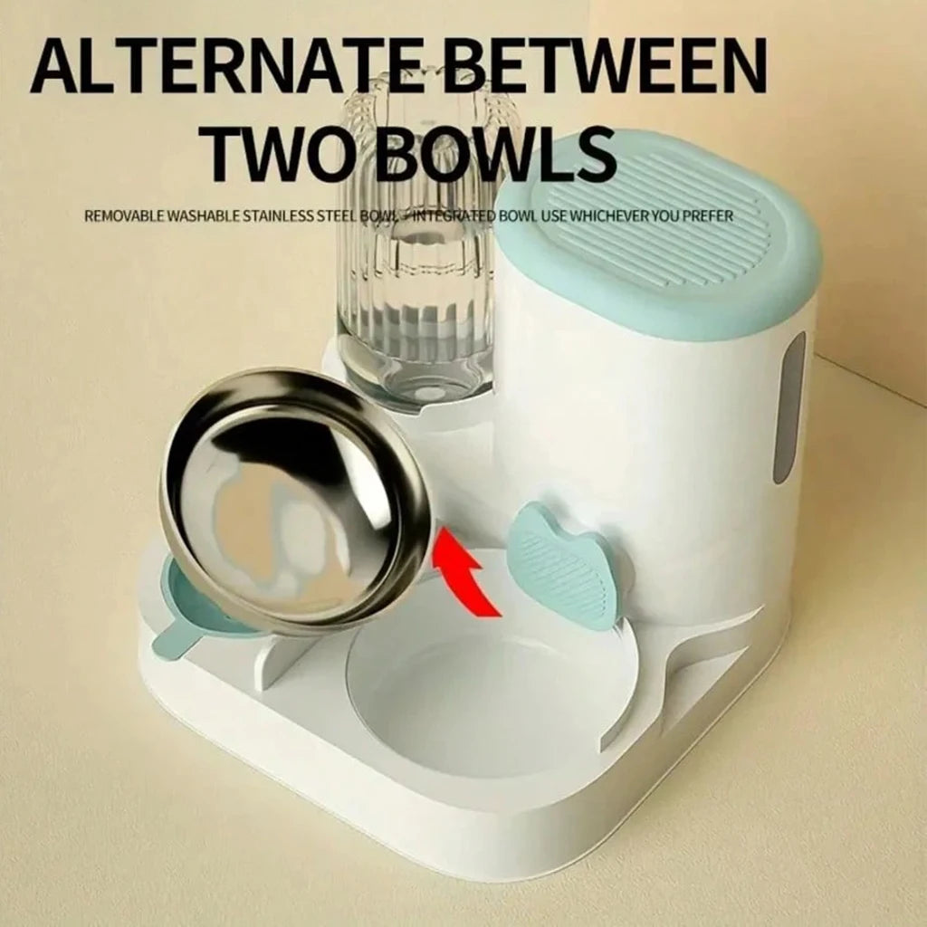 2-in-1 Automatic Pet Feeder & Water Dispenser with Stainless Steel Bowls, Siphon Replenishing & Hair Filter for Cats & Dogs
