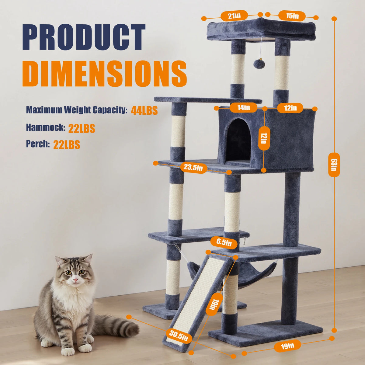 63-Inch Multi-Cat Tree & Climbing Tower