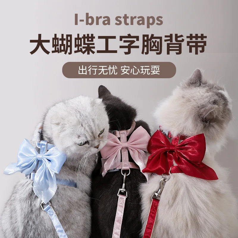 Cat Harness and Leash Set Escape Proof, Adjustable Walking Chest Strap Leash for Kitten Puppy, Soft Breathable Pet Walking Chain for Outdoor Travel, Universal Pet Supplies for Cats Small Dogs