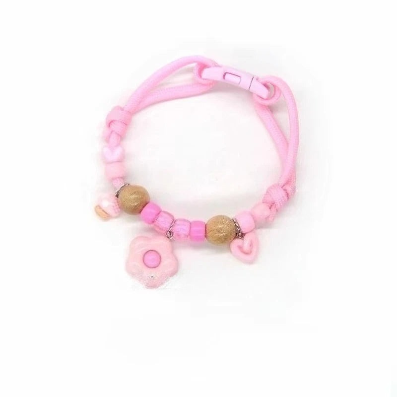 Kawaii Small Charm Pet Collar Colorful Braided Beaded Kitten Puppy Necklace With Bell Adjustable Safety Buckle Pet Decor Collar