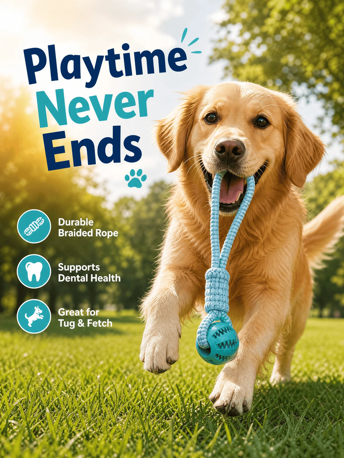 Braided Rope Dog Toy with Rubber Ball, Durable Pet Chew Toy for Teeth Cleaning, Interactive Tug Fetch Play Toy for Small Medium Dogs Puppy
