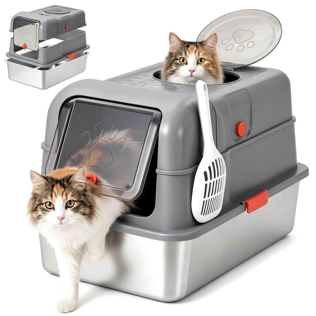 XL Stainless Steel Enclosed Cat Litter Box