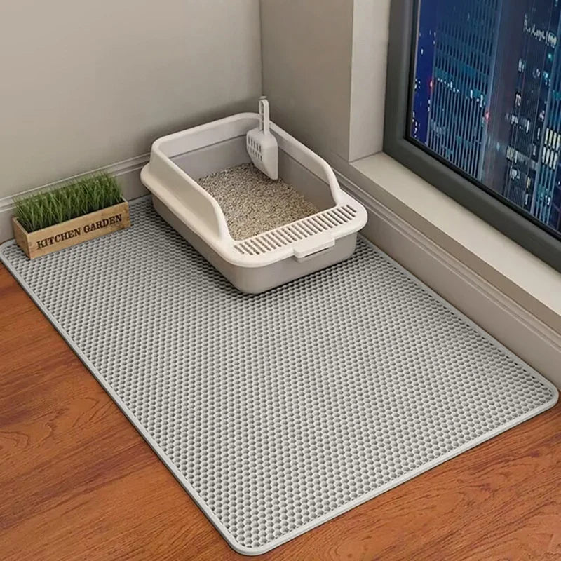 Cat Litter Mat 2-Layer Design Premium Sand Trapping Technology Waterproof Base Non-Slip Pet Floor Protector for Indoor Kittens