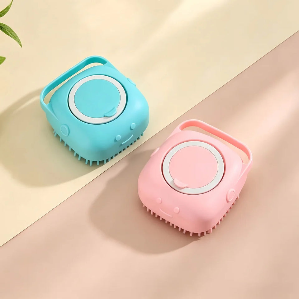 2Pcs Pet Bath Brush with Shampoo Dispenser – Soft Silicone Massage Brush, Rich Foam & Gentle Deep Cleaning for Dogs and Cats