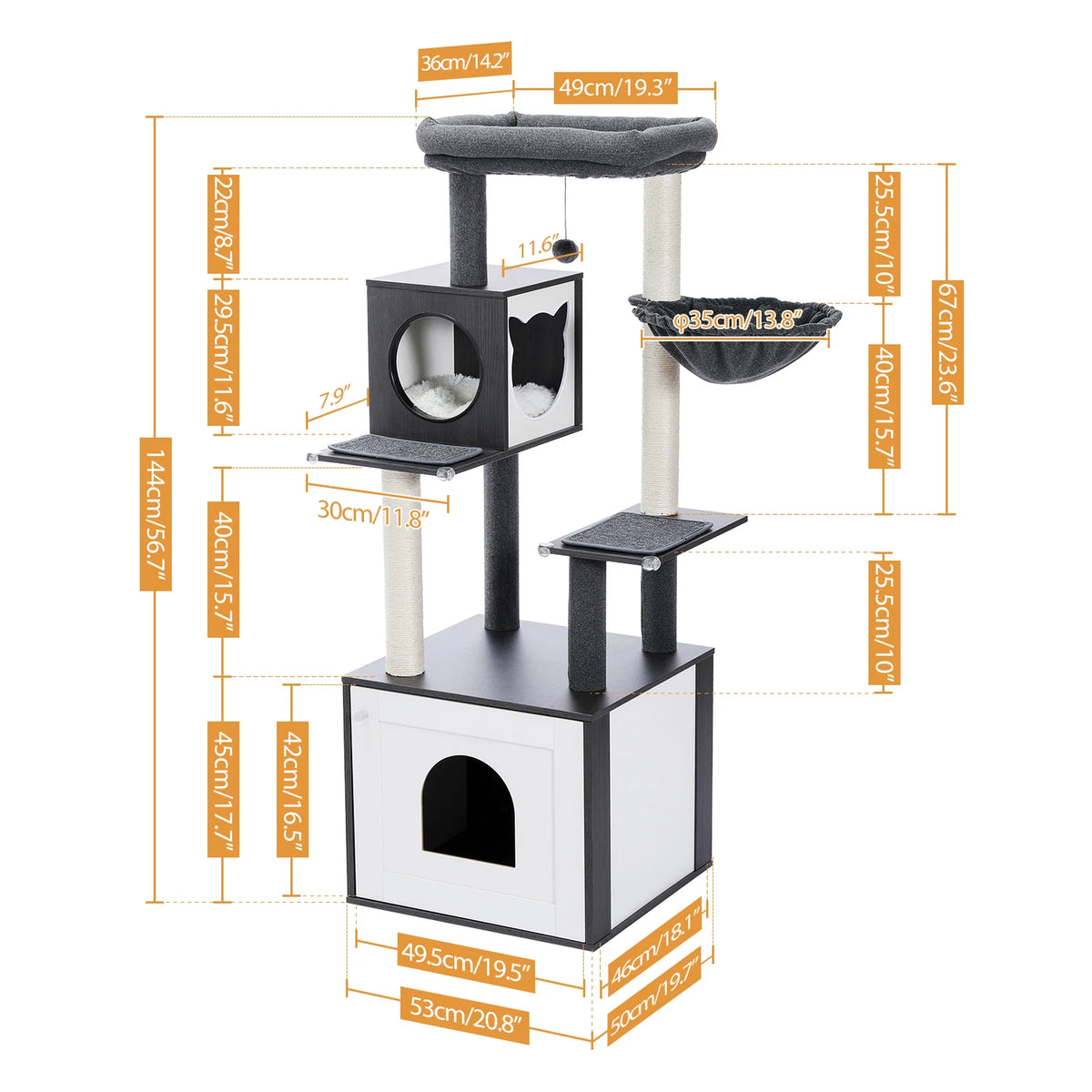 Multi-Level Wood Cat Tree with Condo & Hammock