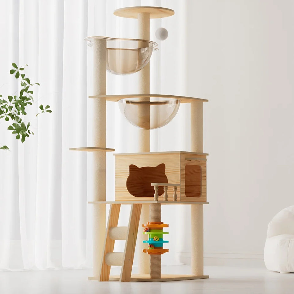 59-Inch Modern Wood Cat Tree & Tower