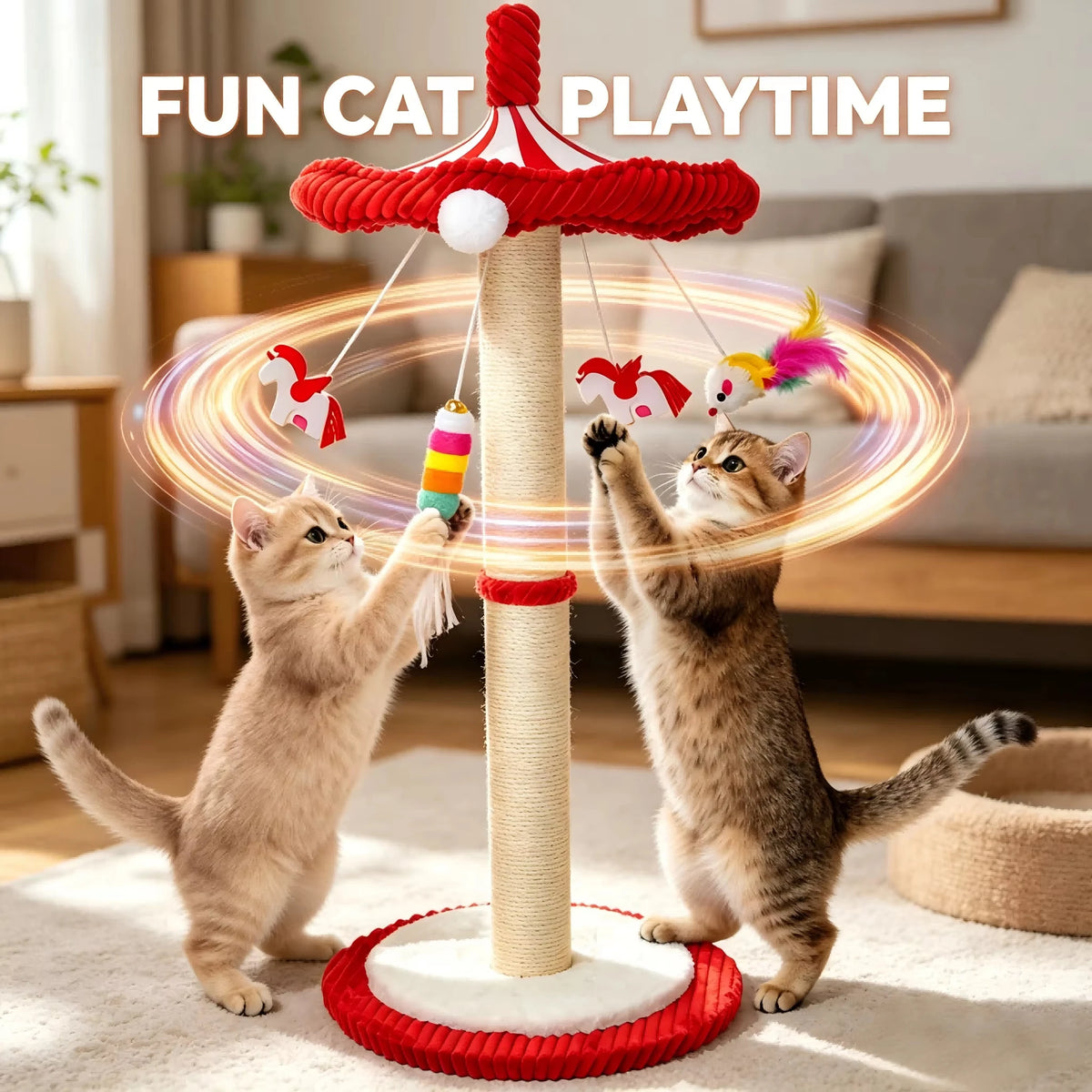 Carousel Cat Tree with Rotating Top & Toys