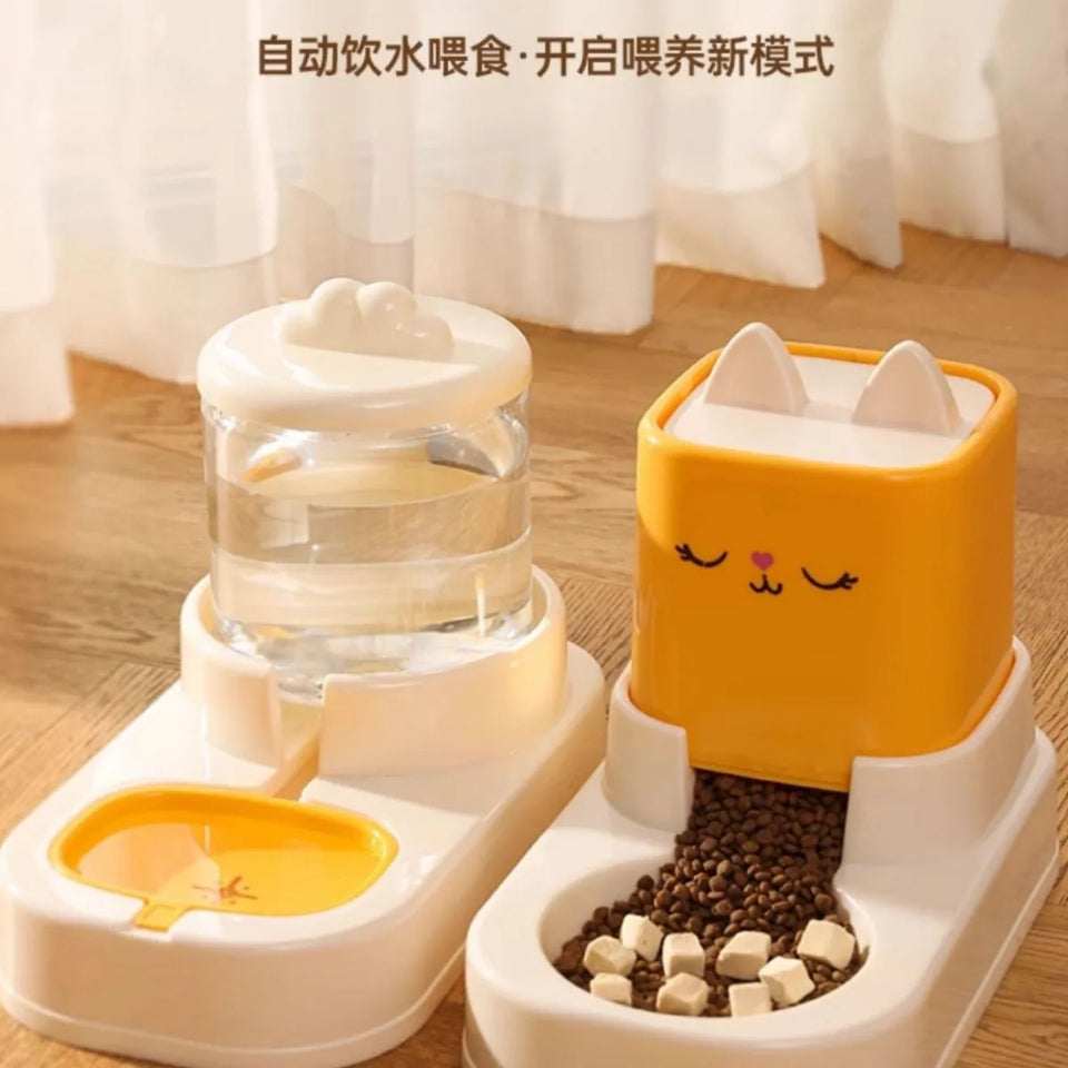 Cat water fountain, automatic feeder, flowing design, battery‑powered, wireless feeding and drinking, keeps pets’ faces dry—pet
