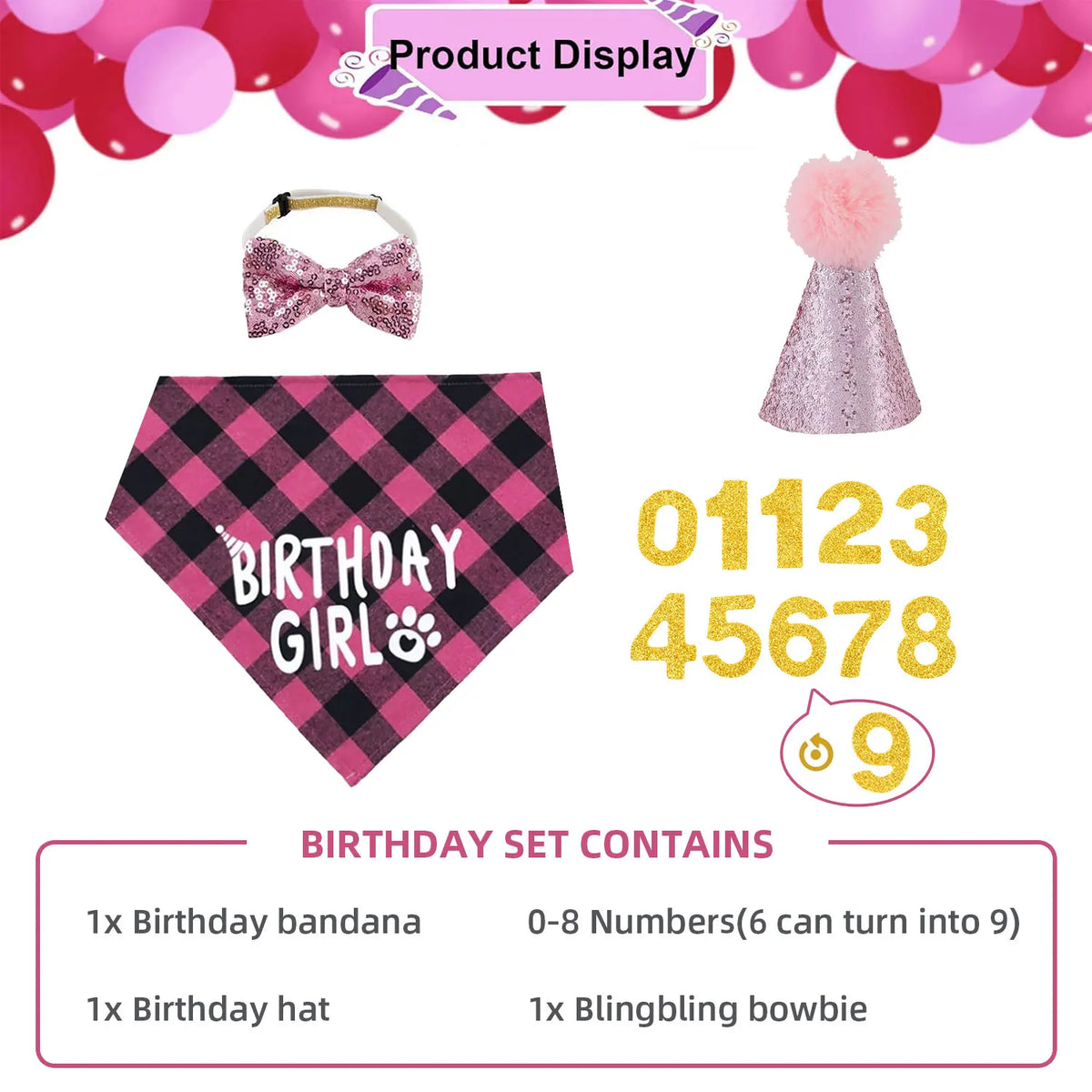 Dog Birthday Bandana, Hat & Number Set