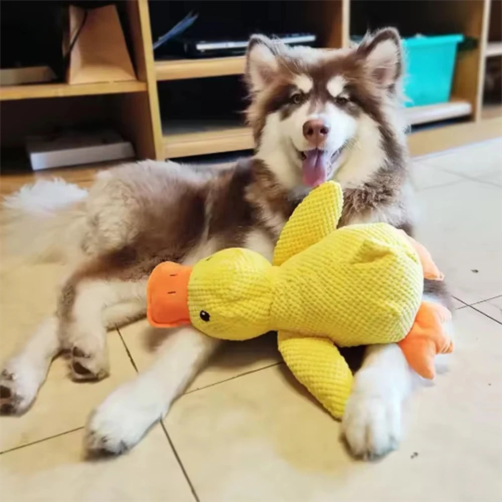 1pc Large Duck Design Pet Grinding Teeth Squeaky Plush Toy, Durable Chew Toy For Dog Interactive Supply
