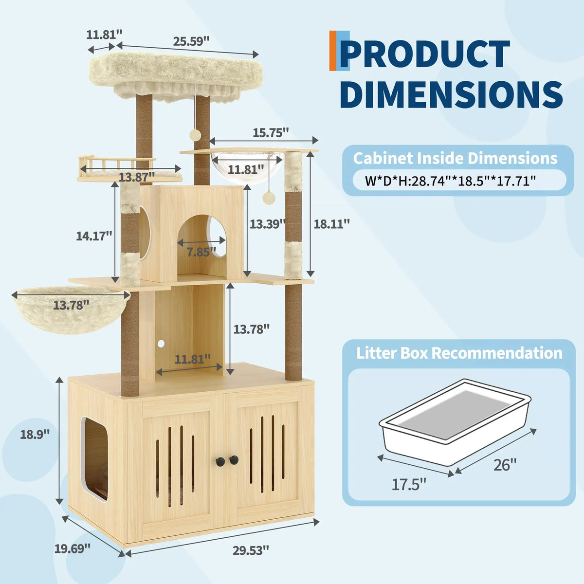 Cat Tree with Hidden Litter Box Enclosure