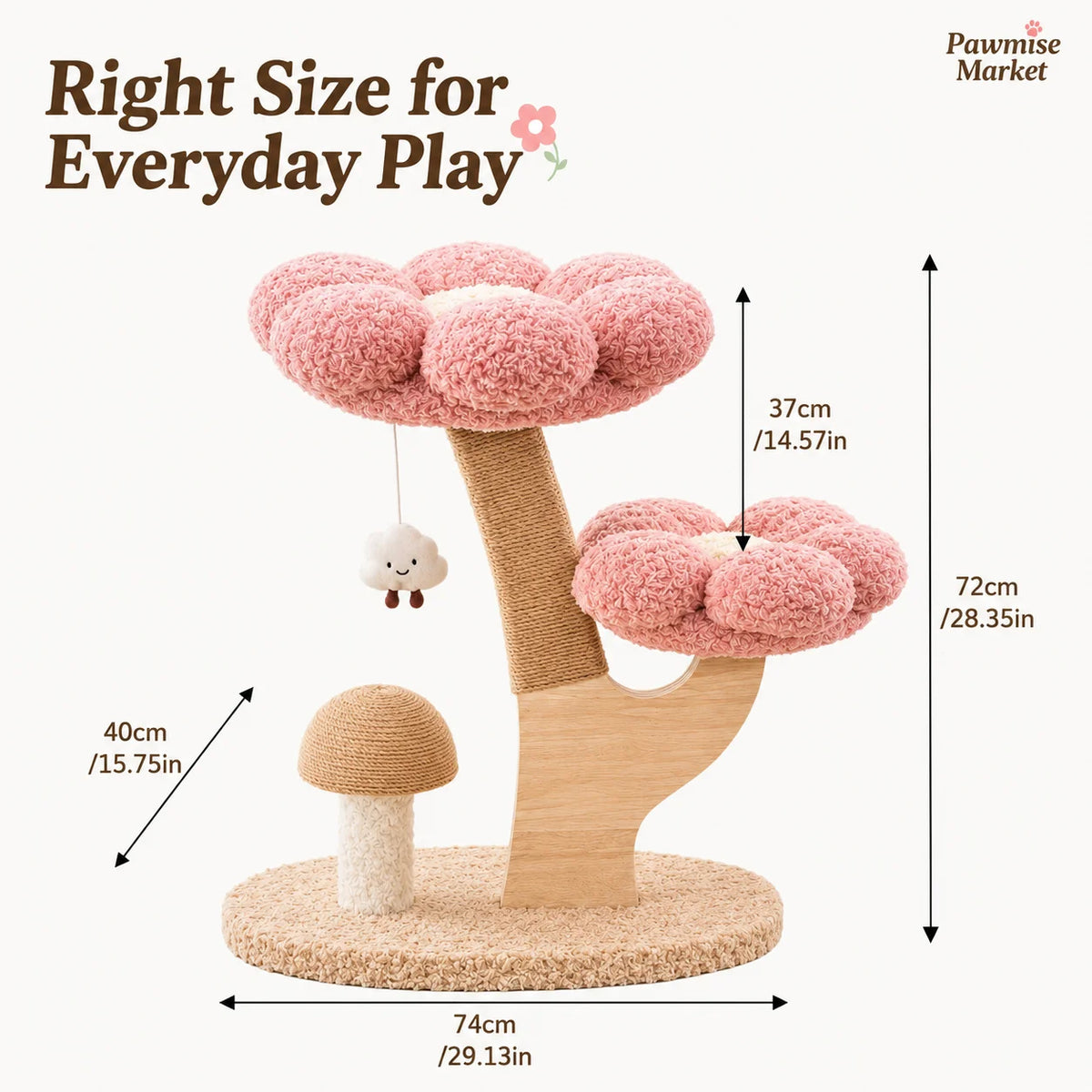 Pink Flower Cat Tree with Scratching Post
