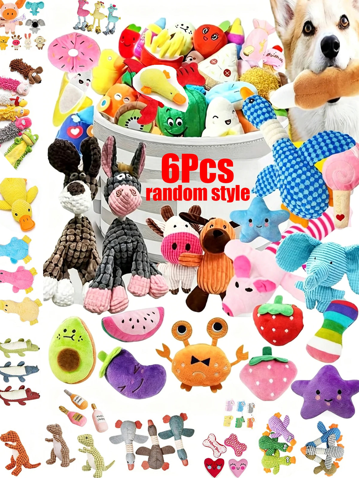 2/4/6/14-piece set of cartoon dog toys, suitable for small dogs - interactive crinkly pet game set, ideal for pets who love to chew, includes tug-of-war toy with a bell