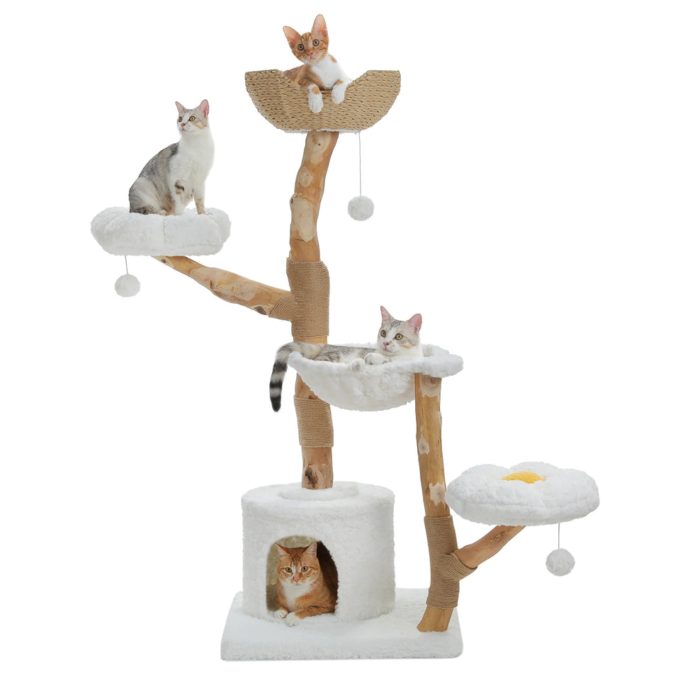 Large Cat Tree with Wicker Basket Bed