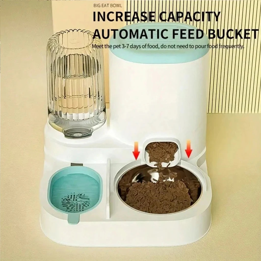 2-in-1 Automatic Pet Feeder & Water Dispenser with Stainless Steel Bowls, Siphon Replenishing & Hair Filter for Cats & Dogs