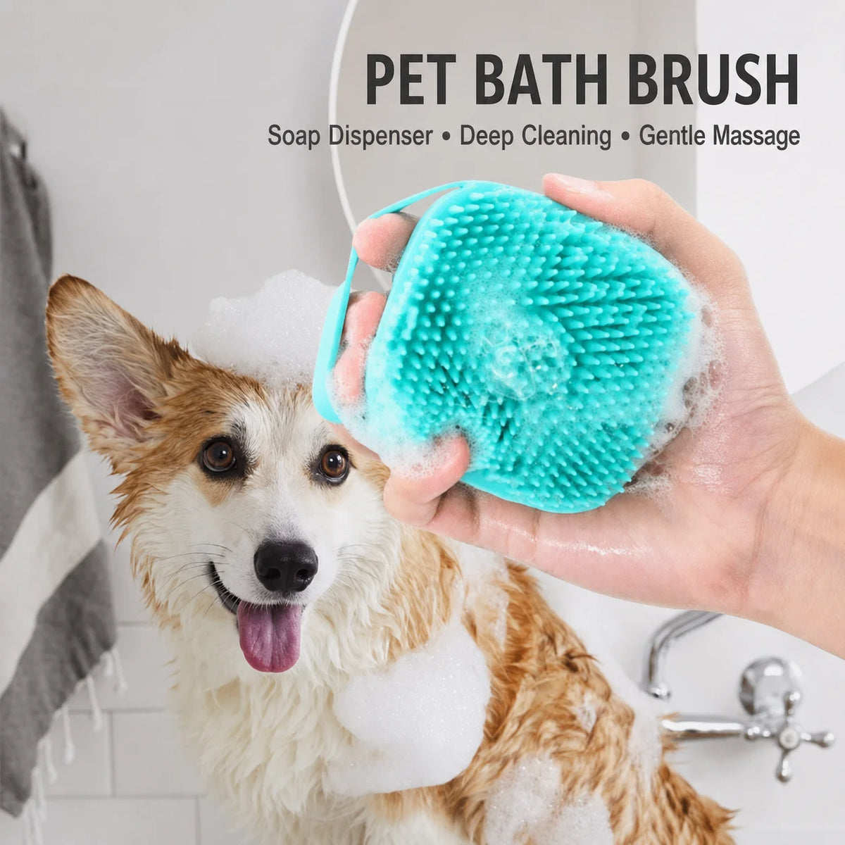 Dog Bathing Brush Pet Massage Brush Shampoo Dispenser Soft Silicone Brush Rubber Bristle for Dogs and Cats Shower Grooming Tool