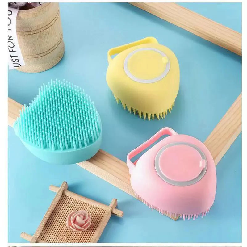 2Pcs Pet Bath Brush with Shampoo Dispenser – Soft Silicone Massage Brush, Rich Foam & Gentle Deep Cleaning for Dogs and Cats