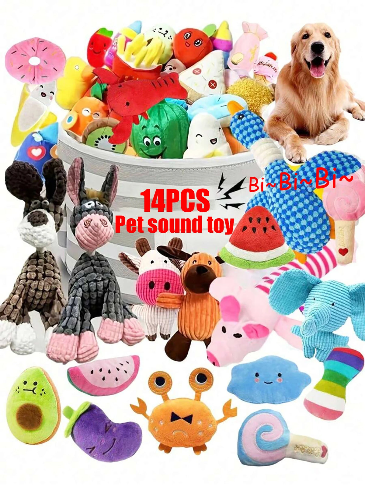 2/4/6/14-piece set of cartoon dog toys, suitable for small dogs - interactive crinkly pet game set, ideal for pets who love to chew, includes tug-of-war toy with a bell
