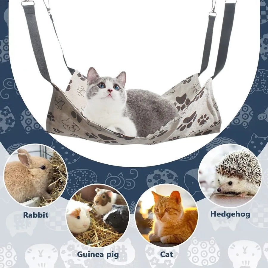 10.6 Inch Double Sided Pet Cage Hammock Cotton Linen Hanging Bed with Durable Metal Hooks Soft Nest for Cats Puppies Rabbits Ha