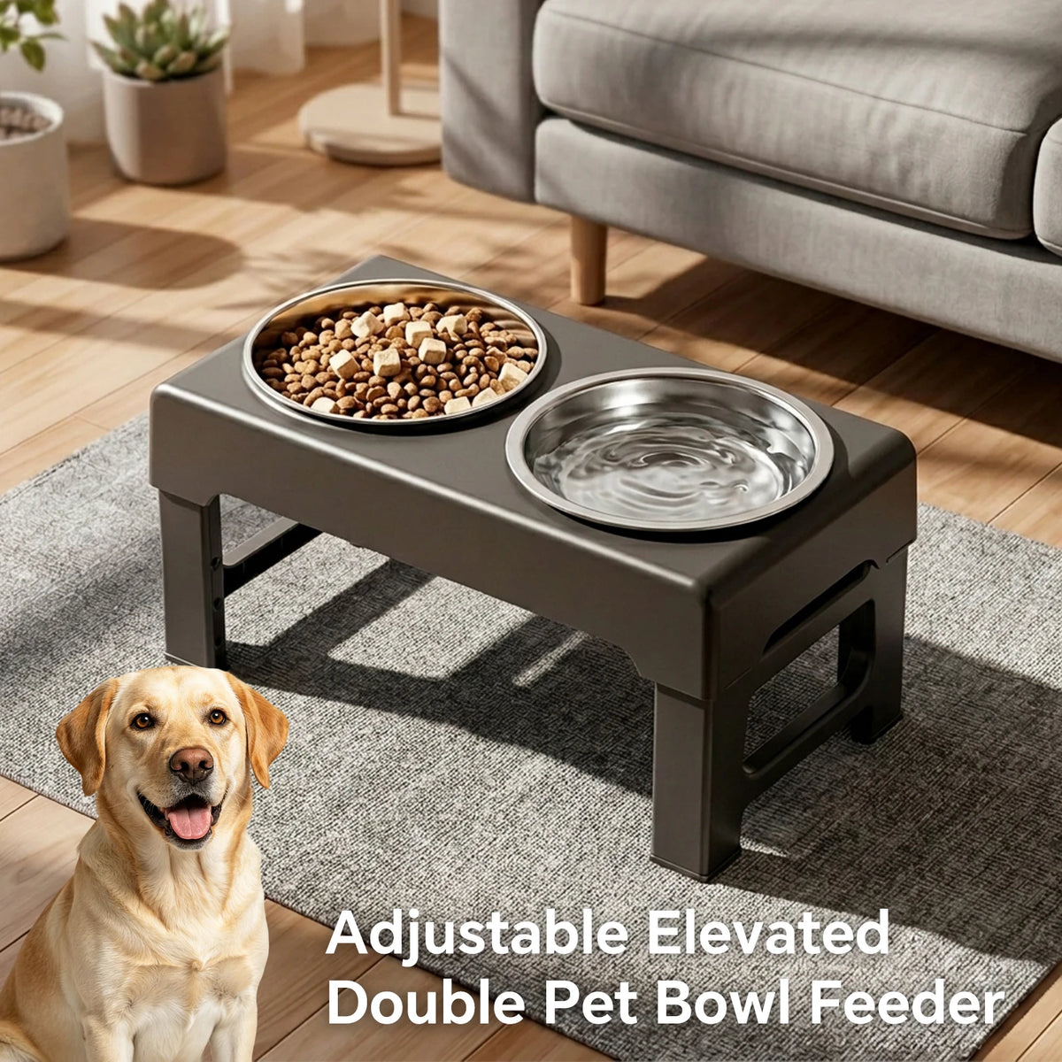 Adjustable Elevated Double Dog Bowl Stand