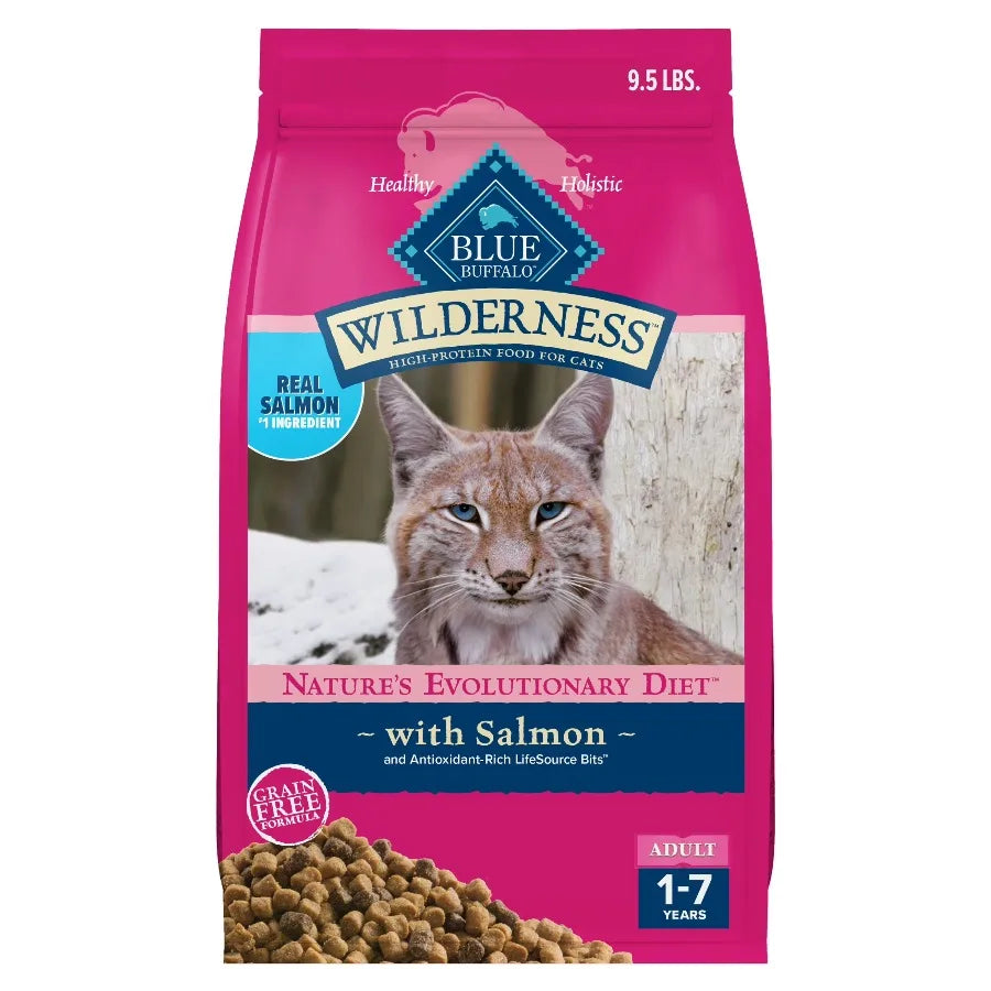 Blue Buffalo Wilderness Natural High Protein Dry Food for Adult Cats, Salmon, 9.5-lb Bag