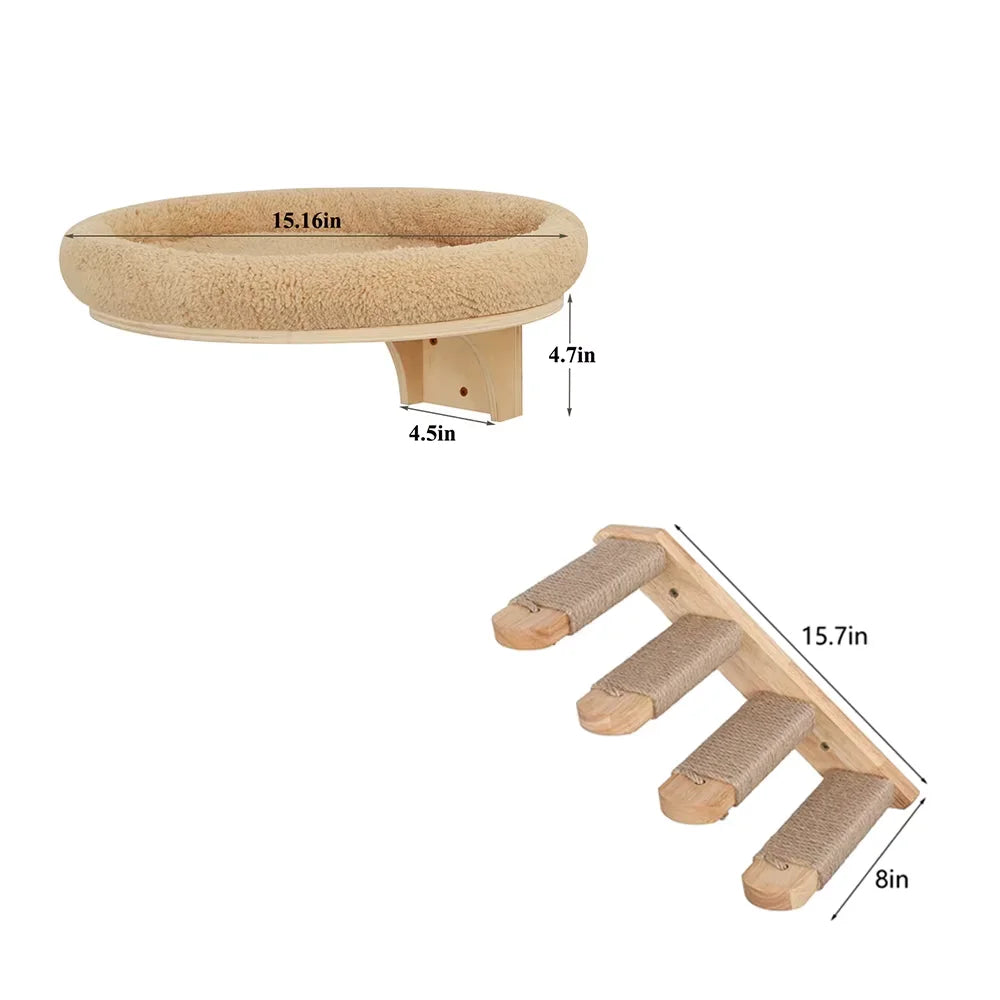 Wall-Mounted Cat Climbing Set with Hammock