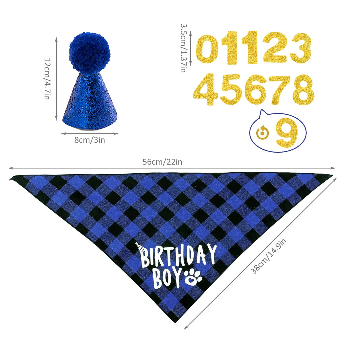 Dog Birthday Bandana, Hat & Number Set
