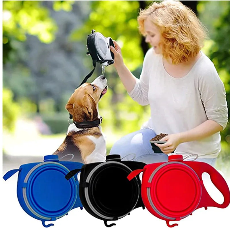 Multifunction Dog Leash with Water Bottle & Bowl