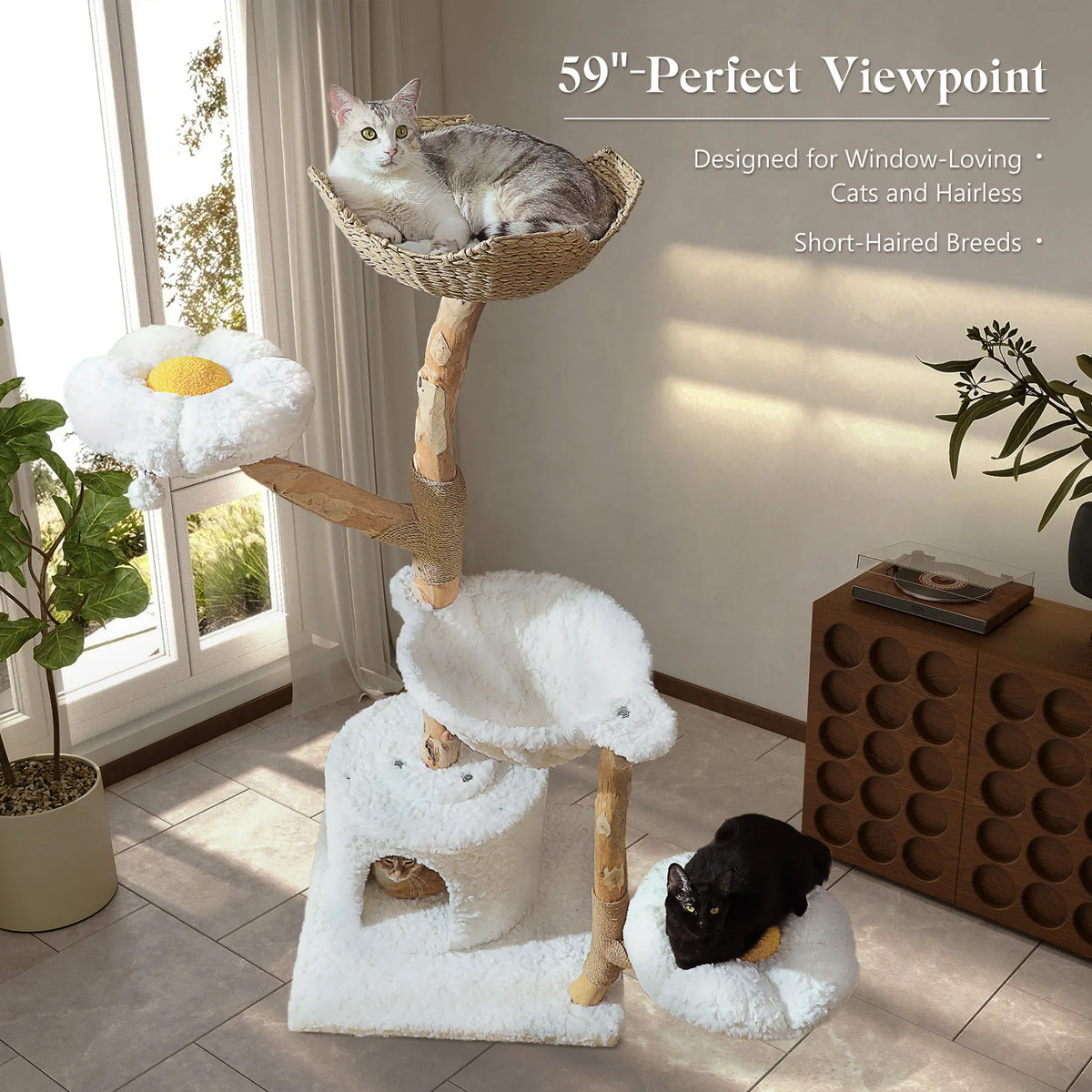Large Cat Tree with Wicker Basket Bed