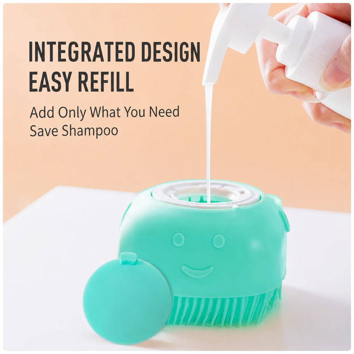 Dog Bathing Brush Pet Massage Brush Shampoo Dispenser Soft Silicone Brush Rubber Bristle for Dogs and Cats Shower Grooming Tool