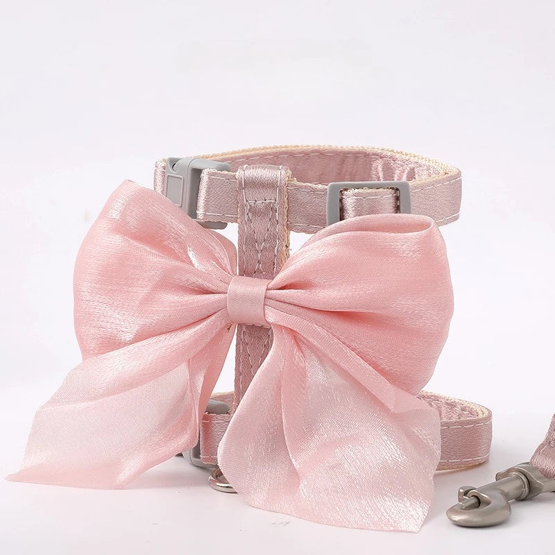 Cute Bowknot Cat Harness and Leash Adjustable Pet Harness with Traction Rope for Cat Kitten Puppy Rabbit Ferret