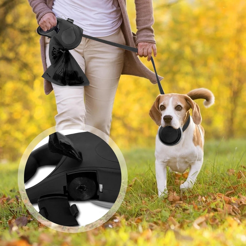 Multifunction Dog Leash with Water Bottle & Bowl