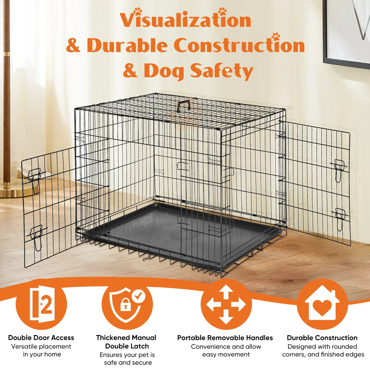 48-Inch Double-Door Folding Dog Crate